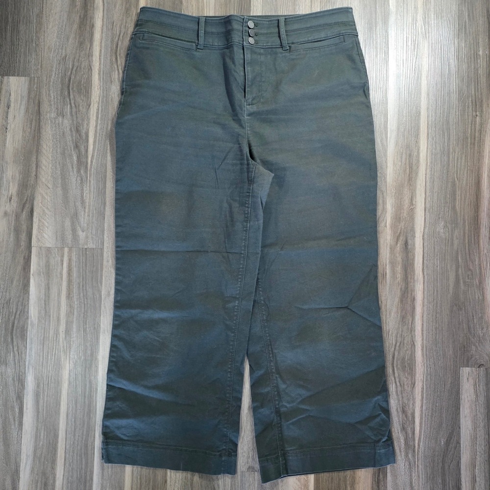 Loft Women 14 Dark Olive Green Wide Leg Crop Pants High Rise Triple Button